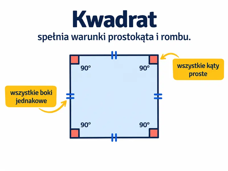 Jedna kwadratowa płytka z oznaczeniami czterech równych boków i czterech kątów prostych.