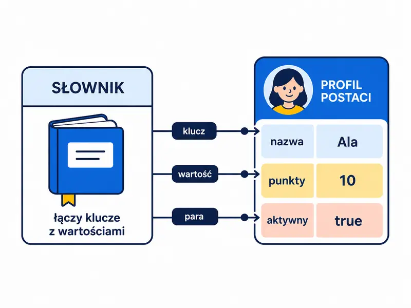 Słownik wybiera dane po kluczu. get obsługuje brak pola, ale go nie tworzy.