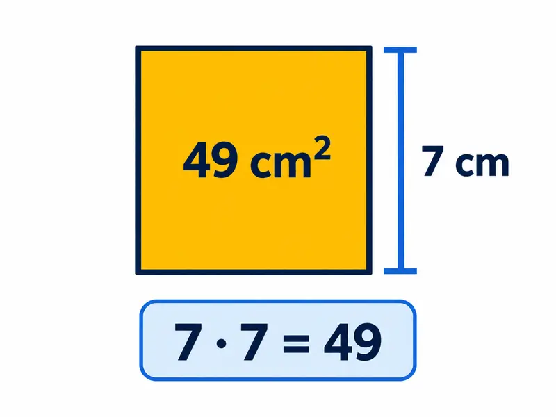 Jedna kwadratowa płytka z polem 49 cm² wewnątrz i bokiem 7 cm na zewnątrz.