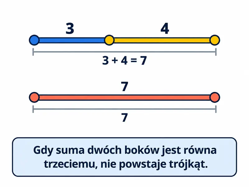 Trzy patyczki o długościach 3, 4 i 7 jednostek; krótsze ułożone końcami obok najdłuższego, na równoległej linii.